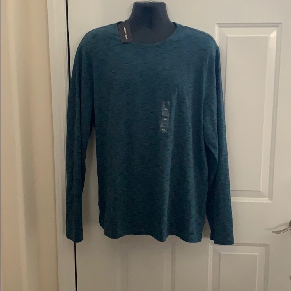 Michael Kors Teal Crew Neck Long Sleeve Cotton Blend Pullover - XXL